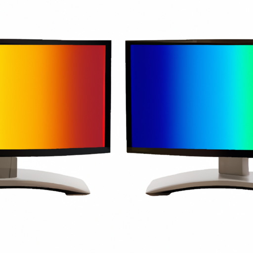 A side-by-side comparison of two monitors displaying the same colorful image